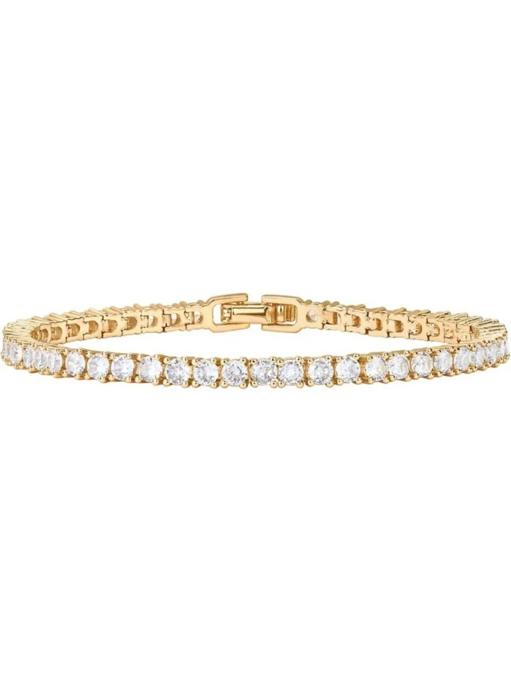 14K Gold Plated 3mm Cubic Zirconia Tennis Bracelet | Elegant Gold Jewelry for
